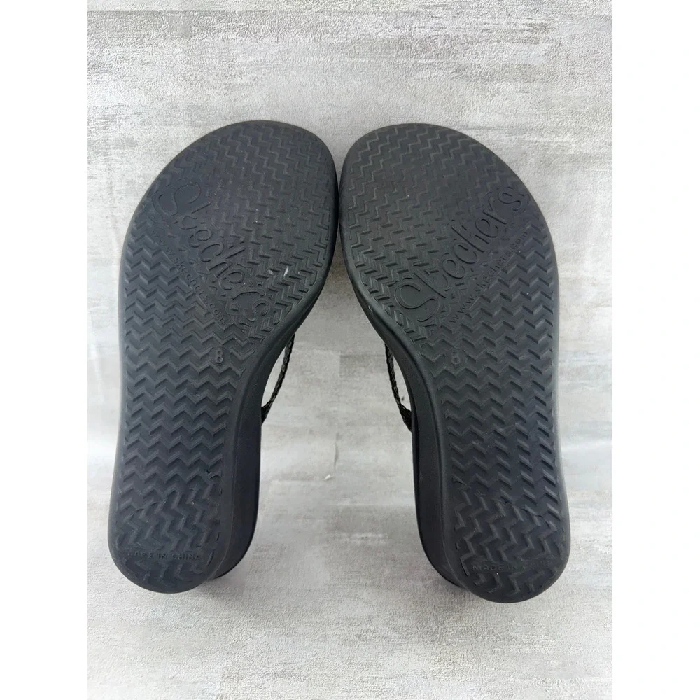 Skechers Women Black Snakeskin Strappy Memory Foam Wedge Sandals Size 8